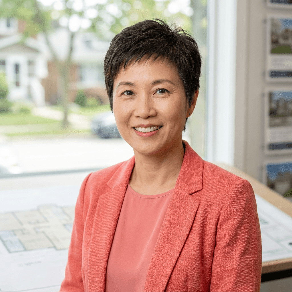 Female restaurant owner in her early 40s, East Asian, warm and professional demeanor suitable for hospitality